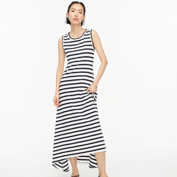 Jcrew navy and white striped hi low maxi dress Sz Small - Picture 1 of 7